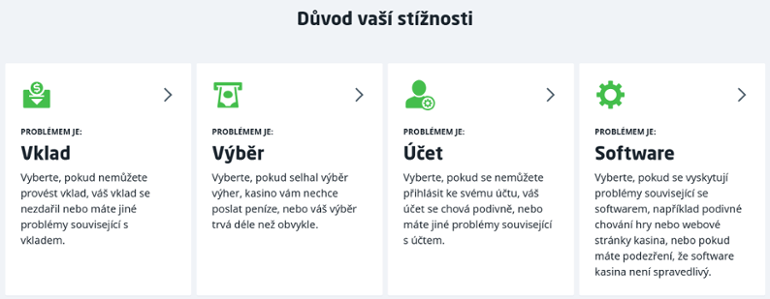 Kategorie stížností